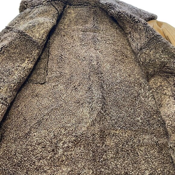 Mens Heavy Sherpa Suede Jacket Handmade Lined Winter Coat Brown Size M U - Picture 5 of 7